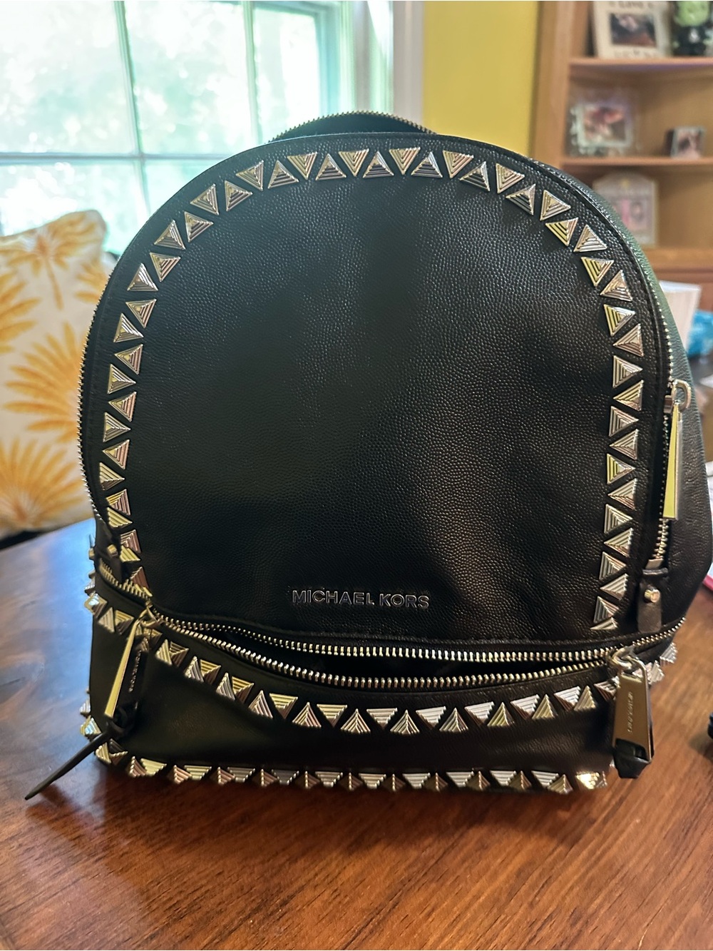 Michael Kors Black Leather Stud-Trim Backpack